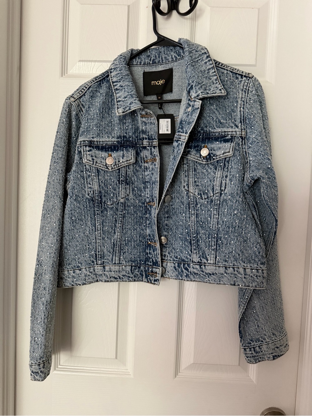 Maje Light Blue Speckled Denim Trucker Jacket